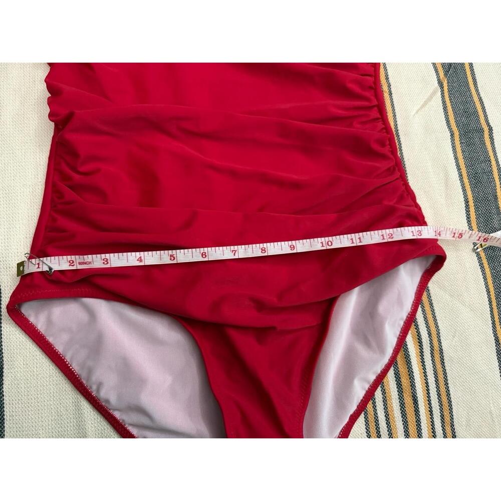 NWT Swimsuit Womens M Red Onepiece Ruched Sides Resort Modern Chic - Picture 7 of 10